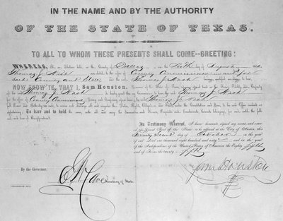 Escritura firmada por Sam Houston (1793-1863) 1860 de American School